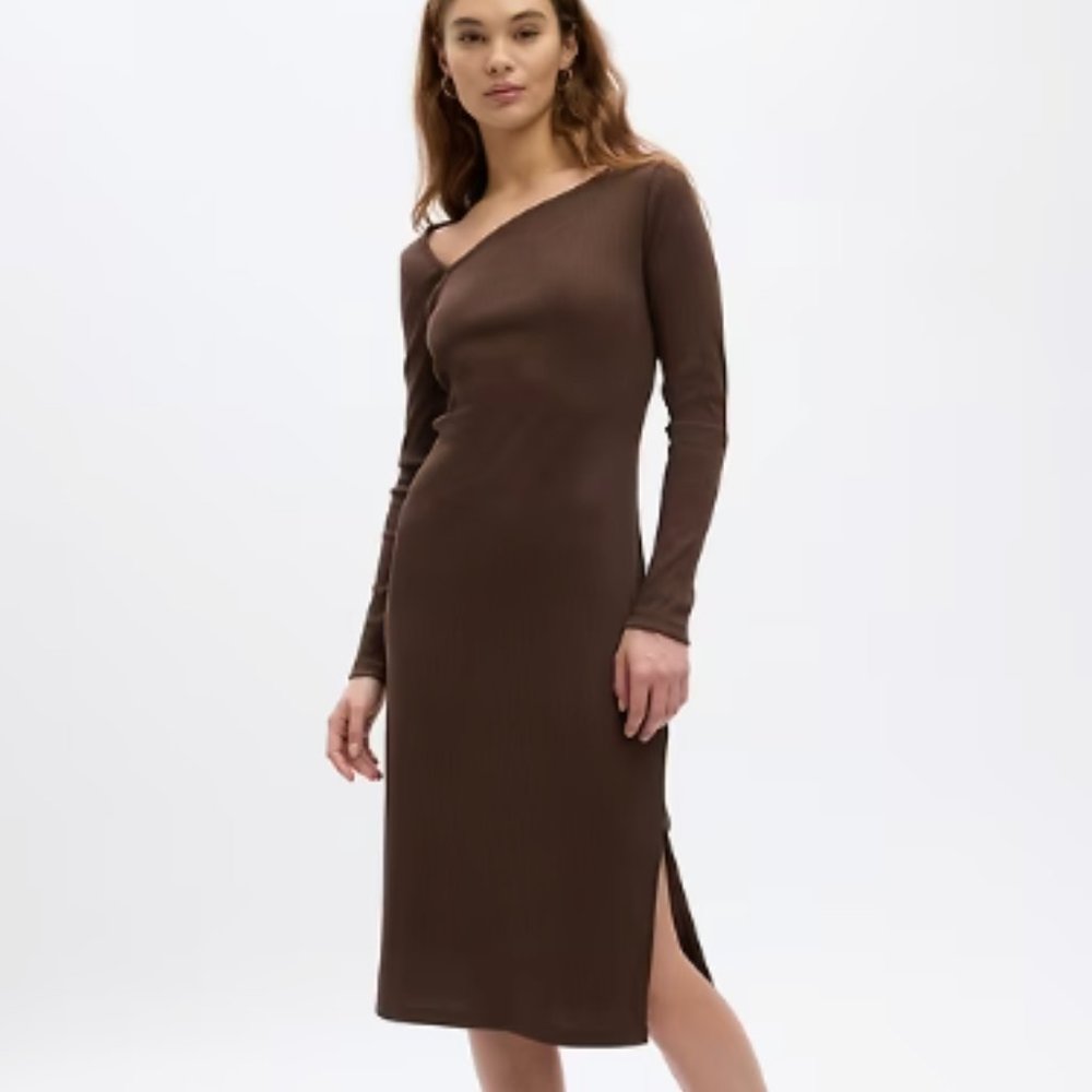GAP Factory Ribbed Asymmetrical Midi Dress - Size Large (L)